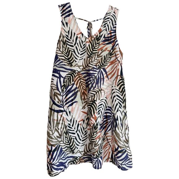 Tahari 100% Linen Tropical Mini Dress Vacation Tunic Palm Frond Print Travel - Picture 1 of 5